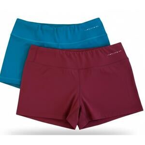 Lot 2 IAB MFG No Ride Womens Athletic Compression Workout Shorts 8 Maroon, Teal